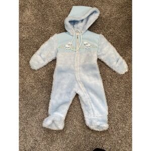 Vintage Baby Quiltex Blue One‎ Piece zippered outerwear For Winter Sz 9 Months